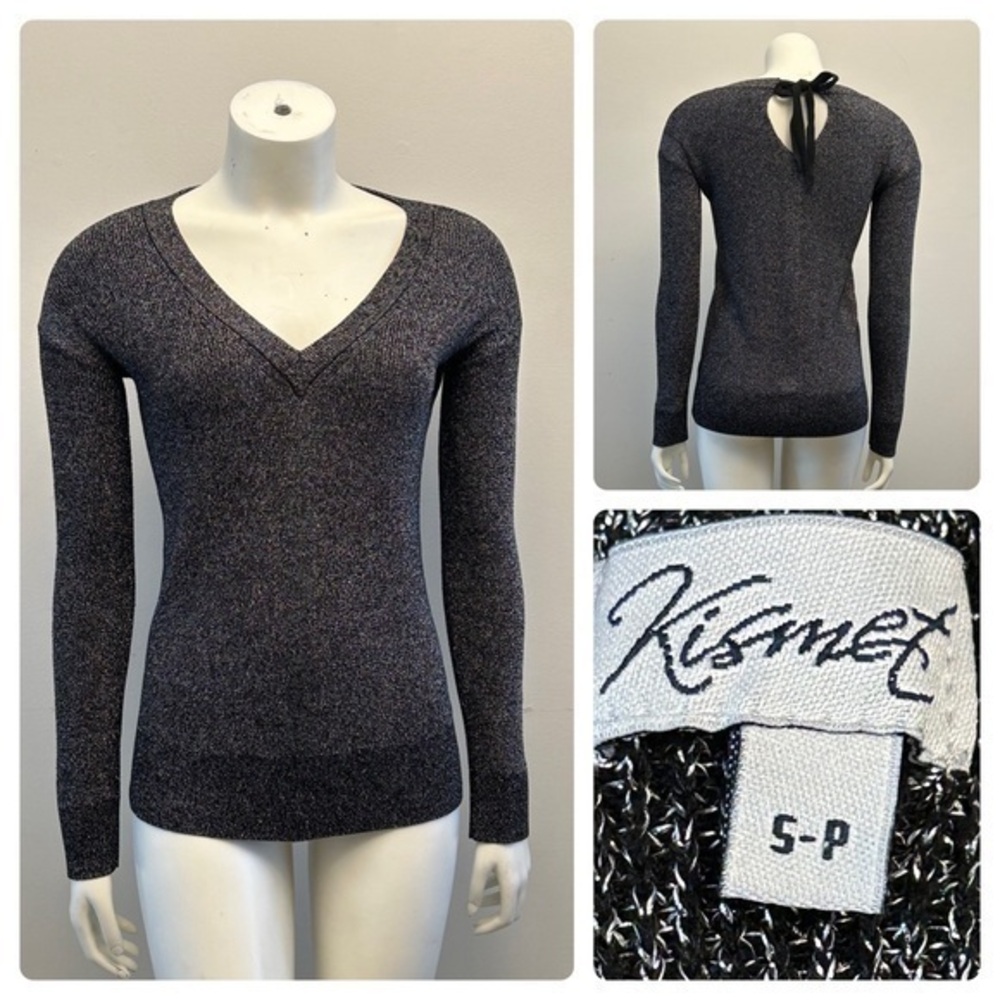 KISMET sparkly long sleeve sweater top with tie neck. Stretch. Size small (4-6)